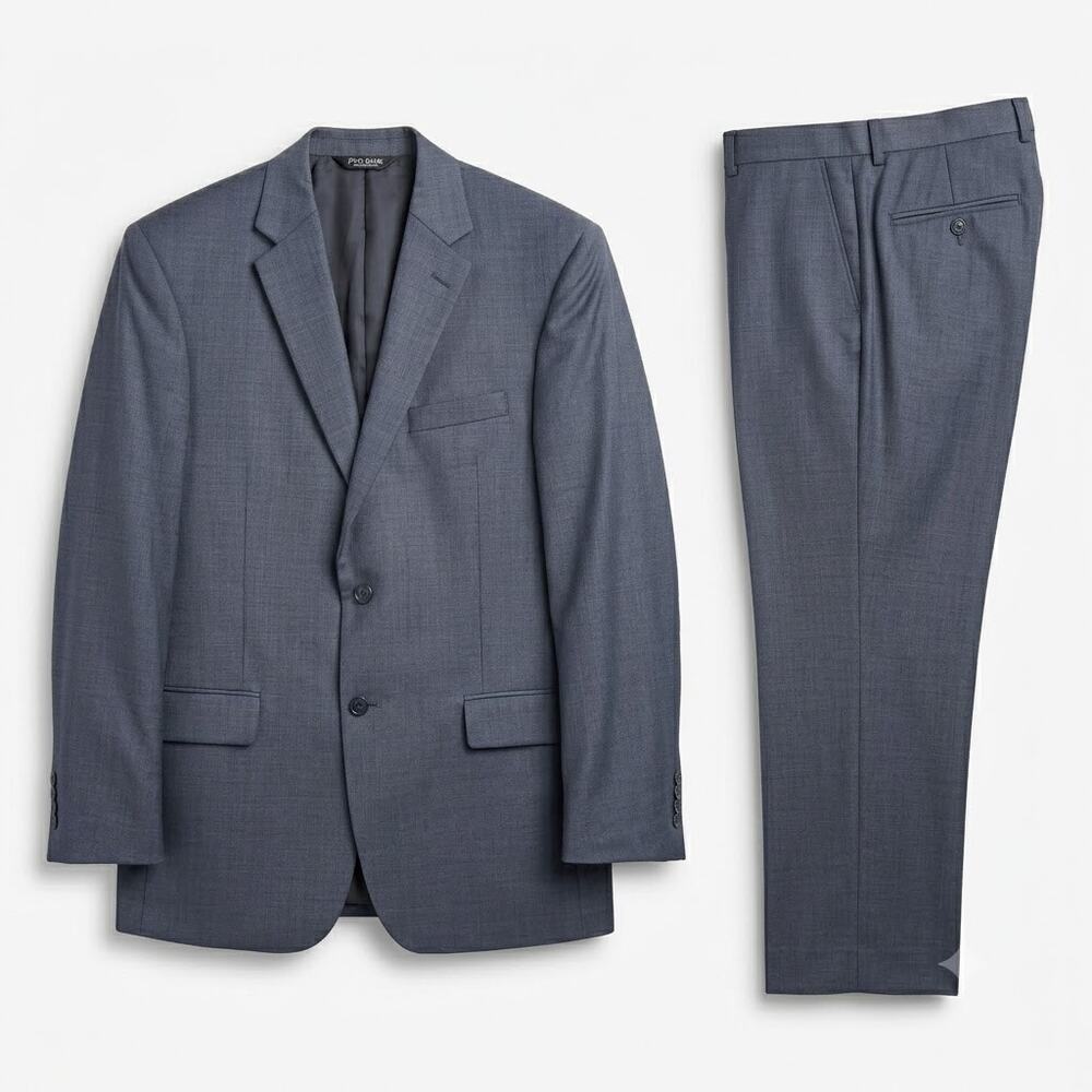 Jos A Bank Travelers Tailored Fit Sharkskin Suit Gray Wool Mens 41L 35x29